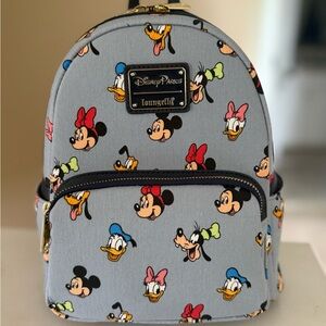 Disney Gray- Backpack with Colorful Mickey & Friends Print Loungefly-NEW